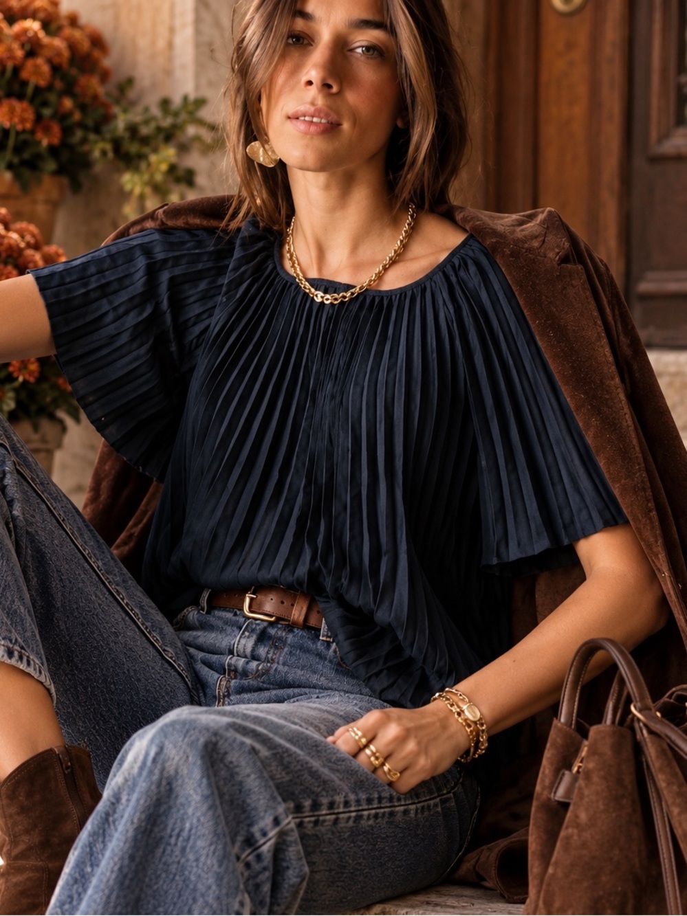NWT | Sézane Romy Blouse in Navy